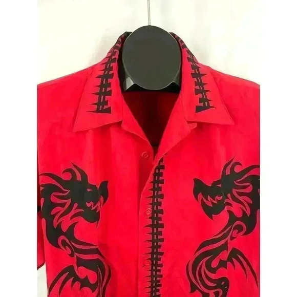 VTG Dragonfly Roadhouse Dragon Bones Button Down Shirt LARGE Single Stitch Red - Picture 5 of 11